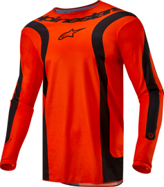Alpine Star Fluid Lurv jersey in hot orange and black, featuring bold color blocks and athletic design for motorcycle riding.