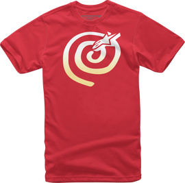 Alpine Star Mantra Fade Tee in red, men's size MD, featuring a stylish fade design and casual fit.