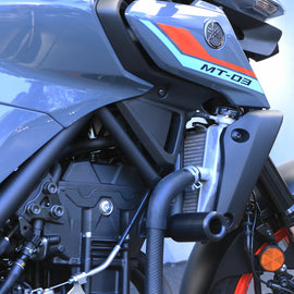 Black Shogun Industries Frame Sliders for motorcycle body protection, model 71-15002, with no cut design for easy installation.