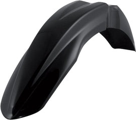 Acerbis black front fender for motorcycle, showcasing its durable plastic design and sleek finish.