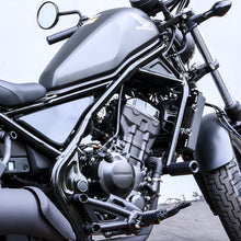 Load image into Gallery viewer, Shogun Industries black frame no cut sliders for body, featuring a sleek design and adjustable fit for motorcycle riding.