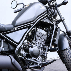 Shogun Industries black frame no cut sliders for body, featuring a sleek design and adjustable fit for motorcycle riding.