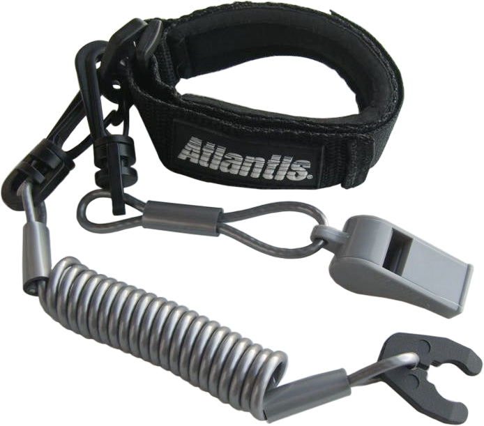 Atlantis Pro floating wrist lanyard in red with whistle, accessory for water safety and secure ID or key attachment