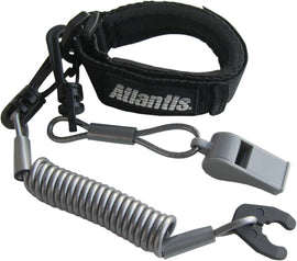 Atlantis Pro floating wrist lanyard in red with whistle, accessory for water safety and secure ID or key attachment
