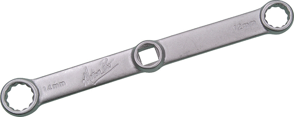 Motion Pro torque wrench adapter with 12/14mm ends, metal construction, designed for precise tightening in tools and automotive applications.