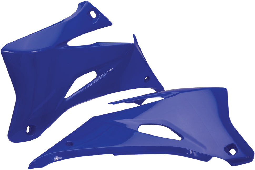 Acerbis blue radiator shrouds for off-road motorcycle, featuring sleek design and brand logo on durable plastic.