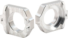 Load image into Gallery viewer, Silver WORKS Axle Blocks Elite KTM/Hus drive block for motorcycle wheel stabilization, shown in black and silver finish.