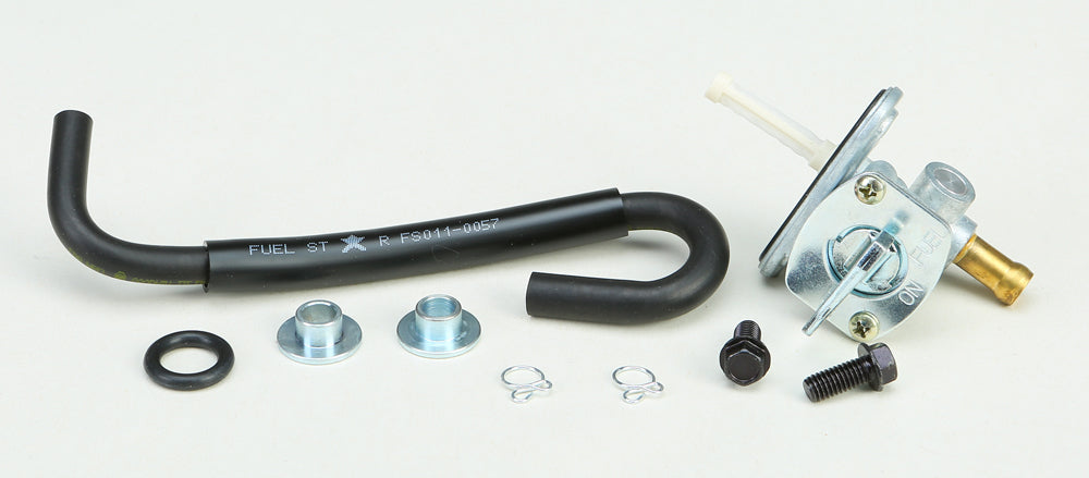 All Balls Fuel Valve FS101-0104 for intake, carb, and fuel system, shown installed on a motorcycle fuel line.