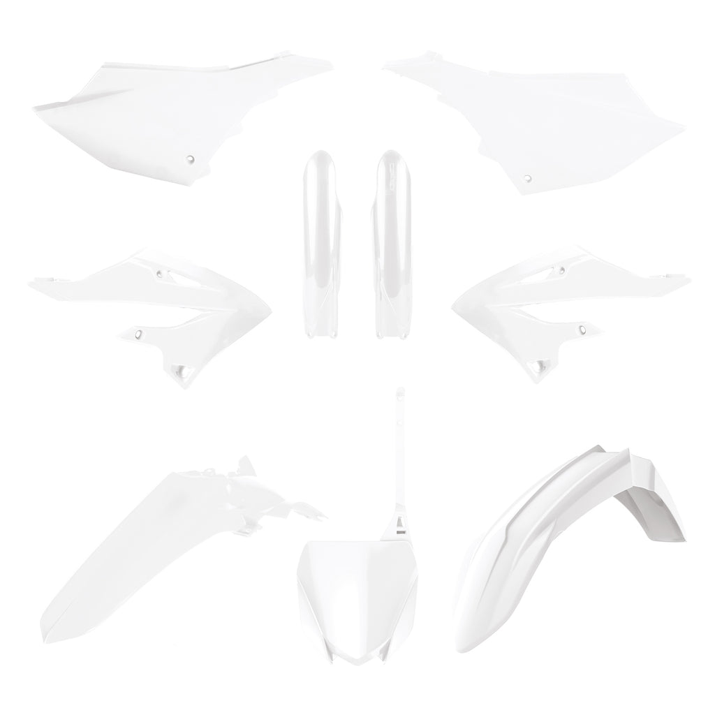 Polisport Plastics MX complete body kit for Yamaha motocross bike, including side panels and fenders in white and black.