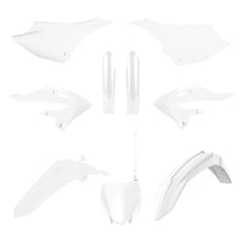 Load image into Gallery viewer, Polisport Plastics MX complete body kit for Yamaha motocross bike, including side panels and fenders in white and black.