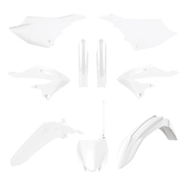 Polisport Plastics MX complete body kit for Yamaha motocross bike, including side panels and fenders in white and black.