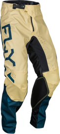 Fly Racing Kinetic Reload motocross pants in ivory, navy, and cobalt, size 36, showing detailed fabric and design features.