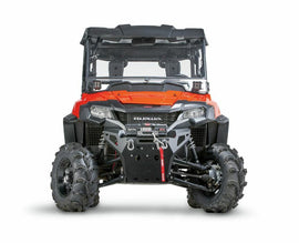 Warn front bumper black mount bracket, rugged steel construction, designed for off-road vehicle bumper installation.