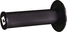 ODI Grips Universal Lock-On No Waffle Black and Black bike handlebar grips, close-up view showing secure locking mechanism.