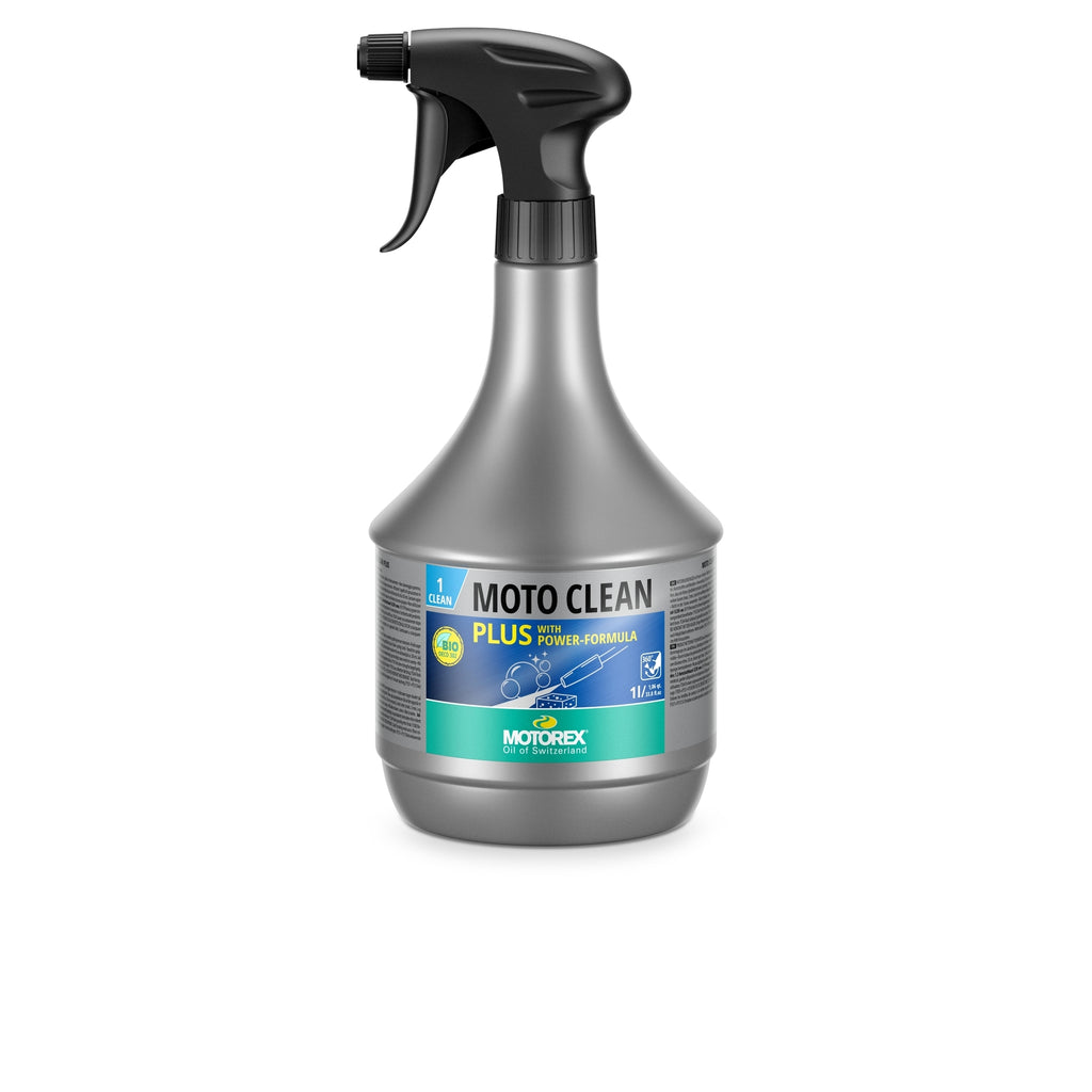 Motorex Moto Clean 1L bottle of motorcycle cleaning chemical, with six bottles in a case, shown in the image.