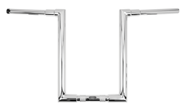 Chrome Burly Brand Jason 16-inch handlebars with 1.25-inch diameter and T-bar design, shown from a side angle.