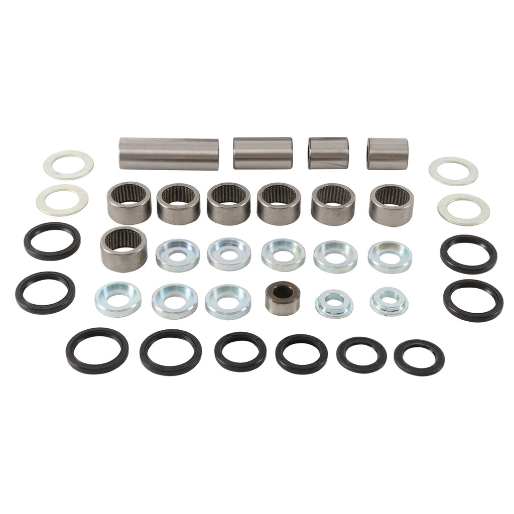 All Balls suspension linkage kit with bearings and seals, featuring multiple black and metallic components on a white background.
