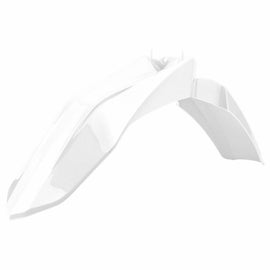Polisport Plastics white front fender for Gas 64-868475 motorcycle, showing a close-up of the durable plastic fender design.