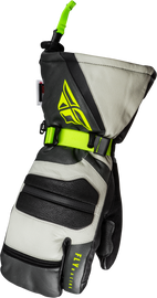 Fly Racing Ridgeline Claws gloves in black, grey, and hi-vis colors with reinforced palms and adjustable wrist straps.