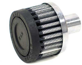 K&N Crankcase Vent Air Filter Remote Mount 62-0103 showing a black circular air filter with mounting hardware and hoses.