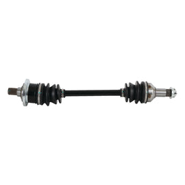 All Balls Drive Axle 536-0001 showing a metallic axle component with branding and detailed machining features.