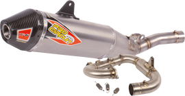 Pro Circuit Ti-6 titanium exhaust system with carbon end-cap, showcasing lightweight design and sleek metal finish.