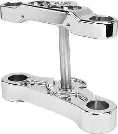 Hawg Halters Inc 4-degree raked triple trees for steering, 49mm chrome finish, shown on the product image.