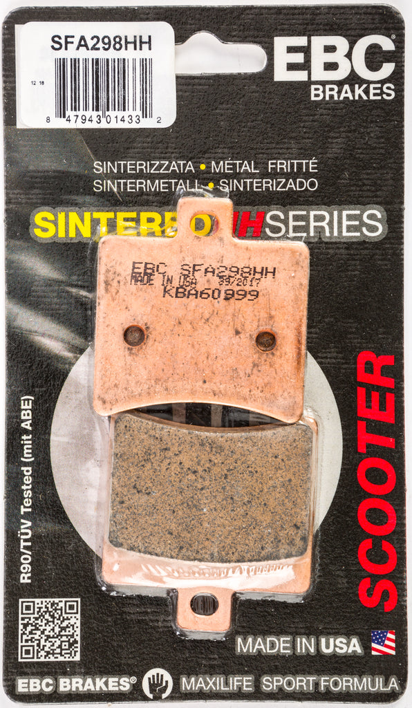 EBC Motorcycle Brakes Sfa298hh Double-H Sintered Brake Pads showing metal backing and friction material for high-performance motorcycle braking
