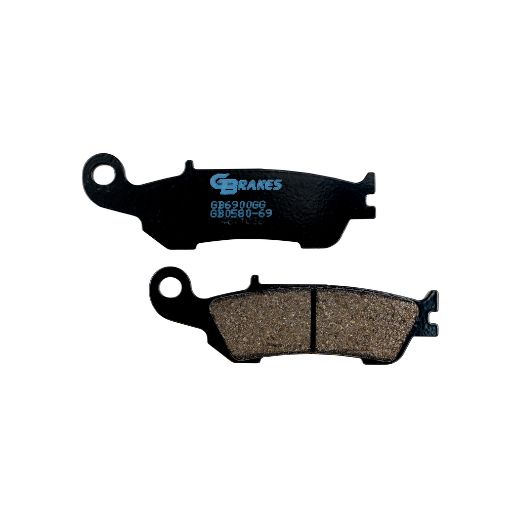 GBRAKES semi-metallic brake pads for vehicles, showing the brake pad set with detailed friction surface and backing plate.