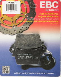 EBC Motorcycle Brakes Brake Pads 15-436 showing metallic and friction material for motorcycle braking system.