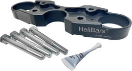 Black HeliBars handlebar risers for Suzuki motorcycles, showing the sleek riser design mounted on the handlebars.