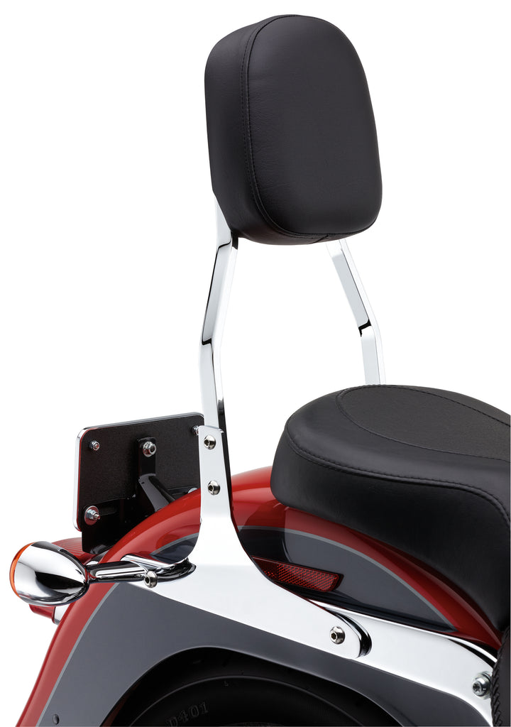Chrome Cobra Standard Sissy Bar body for Harley Softail models from 2000-2017, part number 82-96599, shown on motorcycle.