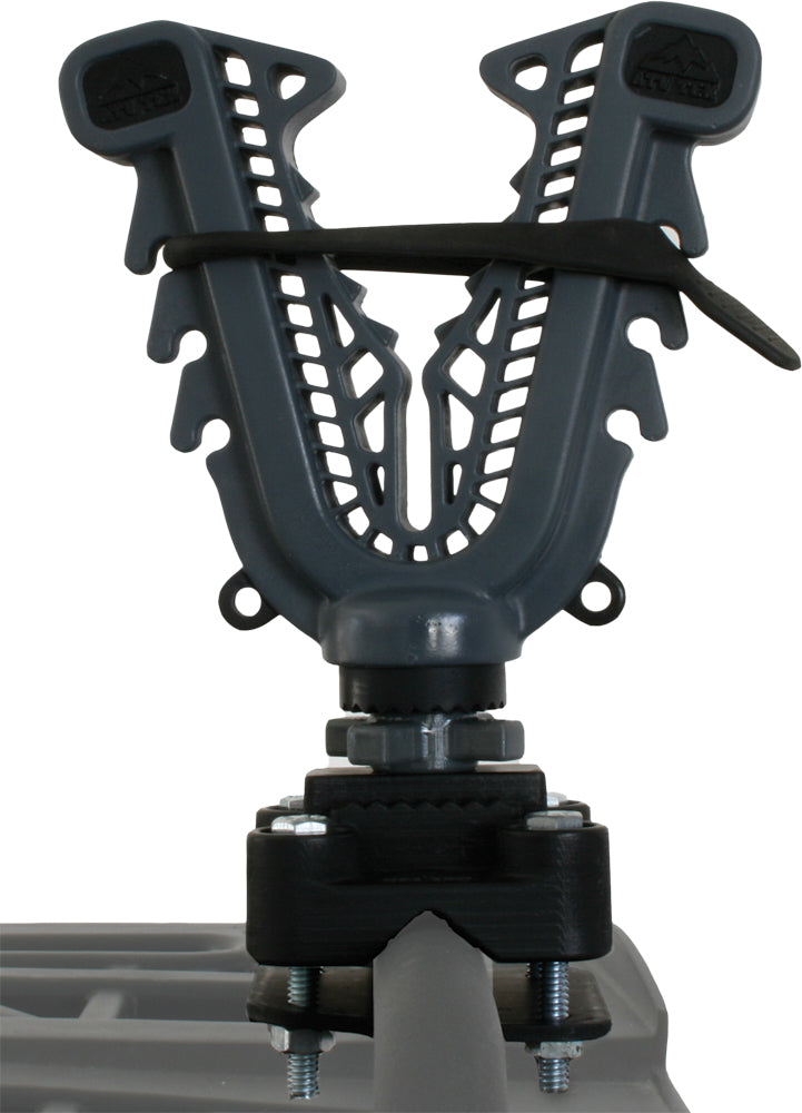 ATV-TEK V-Grip Single mount bracket for ATVs, sturdy black metal construction with V-shaped grip for secure attachment.