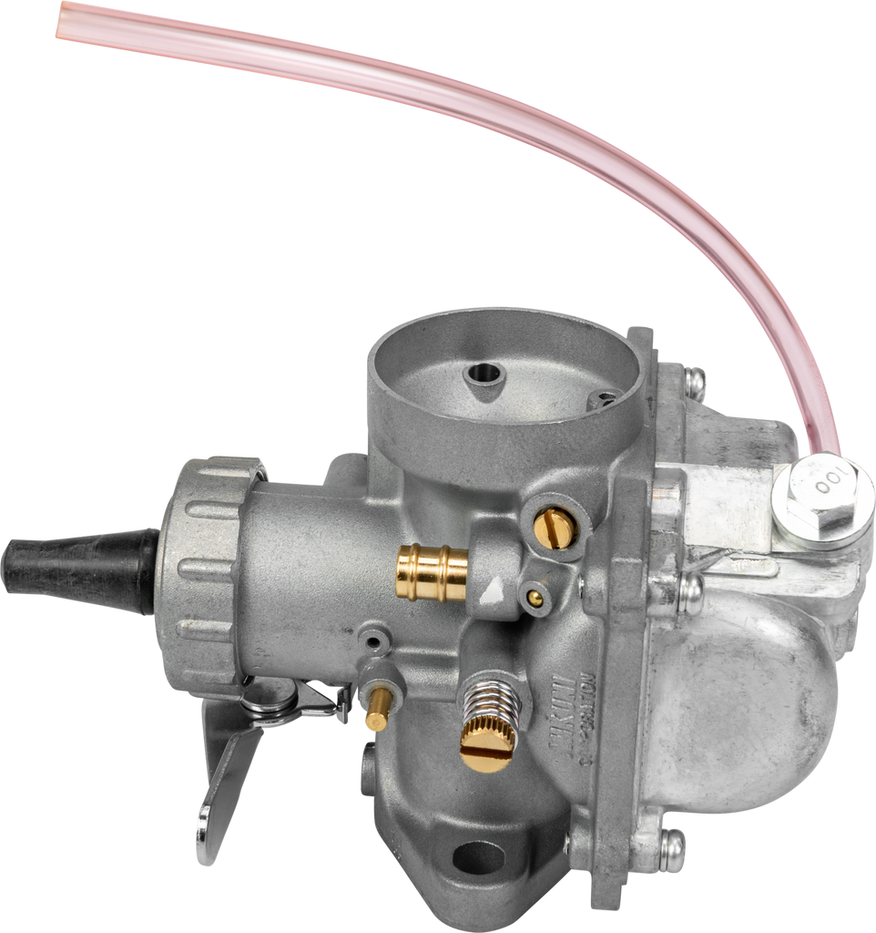 Mikuni VM22 roundslide carburetor for motorcycle intake system, featuring metal body and adjustment screws.