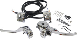 HardDrive hand controls with chrome push switches and 11/16 inch master cylinder for motorcycle handlebar clutch or brake system.