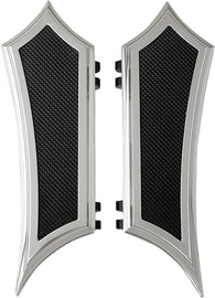 Chrome Accutronix Instigator Floorboards foot controls for motorcycles, showcasing sleek, polished metal design and mounting hardware.