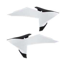 Polisport Plastics radiator scoops in white and black for motorcycle cooling, part number 64-85062, shown in the image.