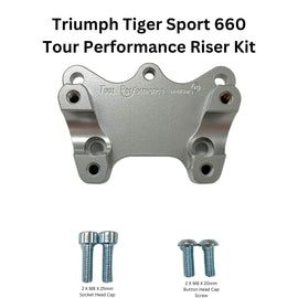 Silver HeliBars handlebar risers with RAM ball mount for motorcycles, shown installed on handlebars.