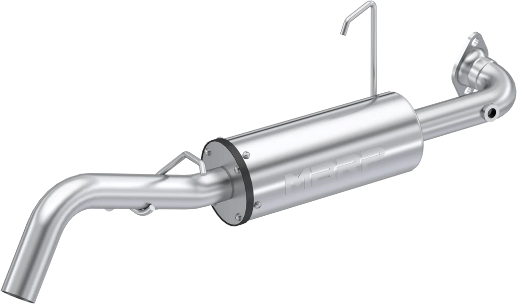 MBRP Exhaust single slip-on system with 5-inch chrome performance muffler for enhanced sound and style.