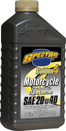 Spectro Golden M/C Semi-Syn Oil 4T 20W-40 liter bottle, motorcycle engine oil in a clear plastic container
