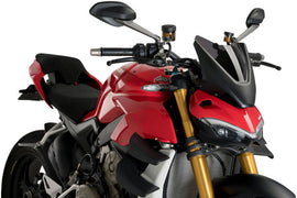 PUIG Naked New Gen Sport dark smoke windscreen for motorcycle, providing aerodynamic protection and sleek style.