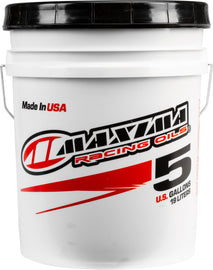 Maxima Proplus 4T 10W50 motorcycle engine oil 5-gallon container with label and cap, chemical lubricant product.