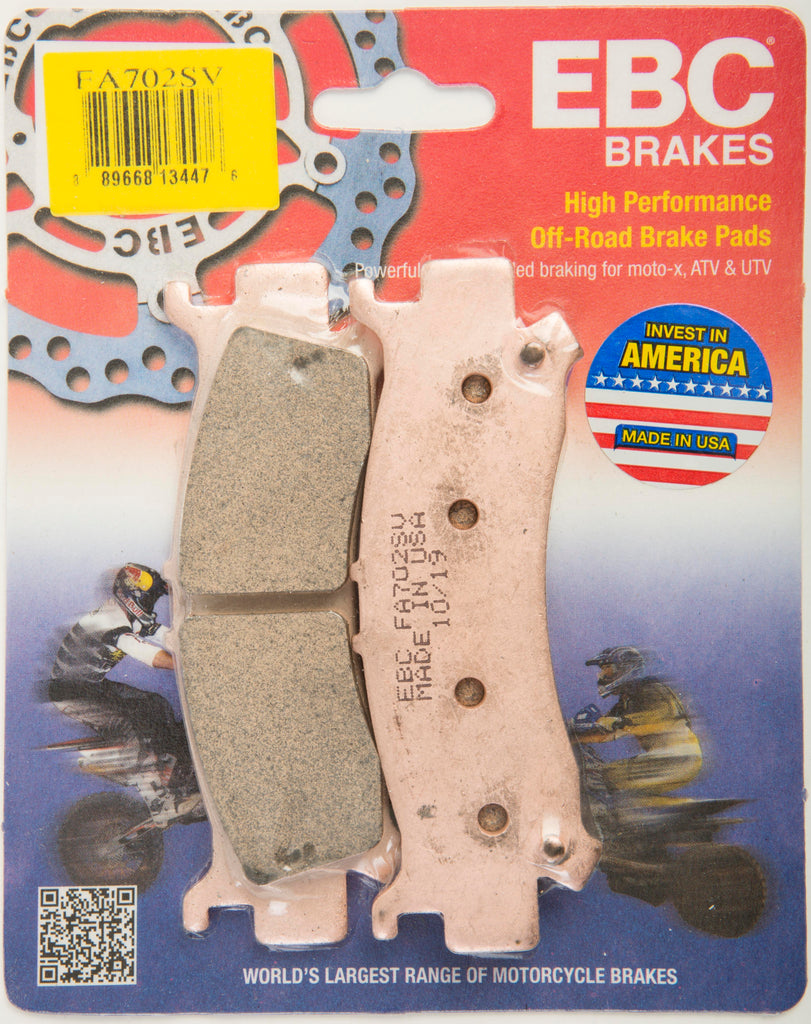 EBC Motorcycle Brakes Fa702sv Severe Duty SV Series brake pads showing black friction material with metal backing plate