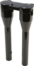 Charger l'image dans la galerie, Black FORBIDDEN Moto Bar Riser 11-inch with gauge mount tabs, designed for motorcycle handlebar elevation and customization.