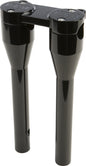 Black FORBIDDEN Moto Bar Riser 11-inch with gauge mount tabs, designed for motorcycle handlebar elevation and customization.