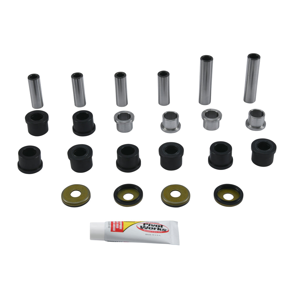 Pivot Works IRS Bearing Kit for Yamaha motorcycles, showing suspension bearings and components in a close-up view.