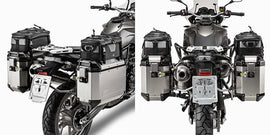 GIVI Outback side case hardware mount brackets for motorcycle, shown in black with metal components.