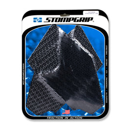 Stompgrip Tank Pad Kit Icon Black for motorcycle body protection, featuring black textured surface and branded design.