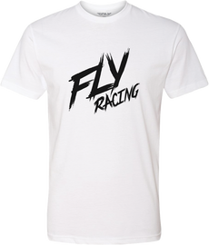 White Fly Racing Fly Brawl Tee shirt in medium size, featuring a casual design with Fly Racing branding and logo.