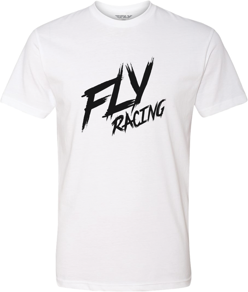 White Fly Racing Fly Brawl Tee shirt with bold black graphic design, displayed flat on a plain background.